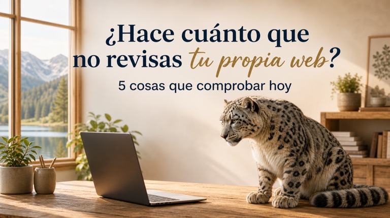 Leopardo de las nieves observando un portátil durante la revisión de una página web